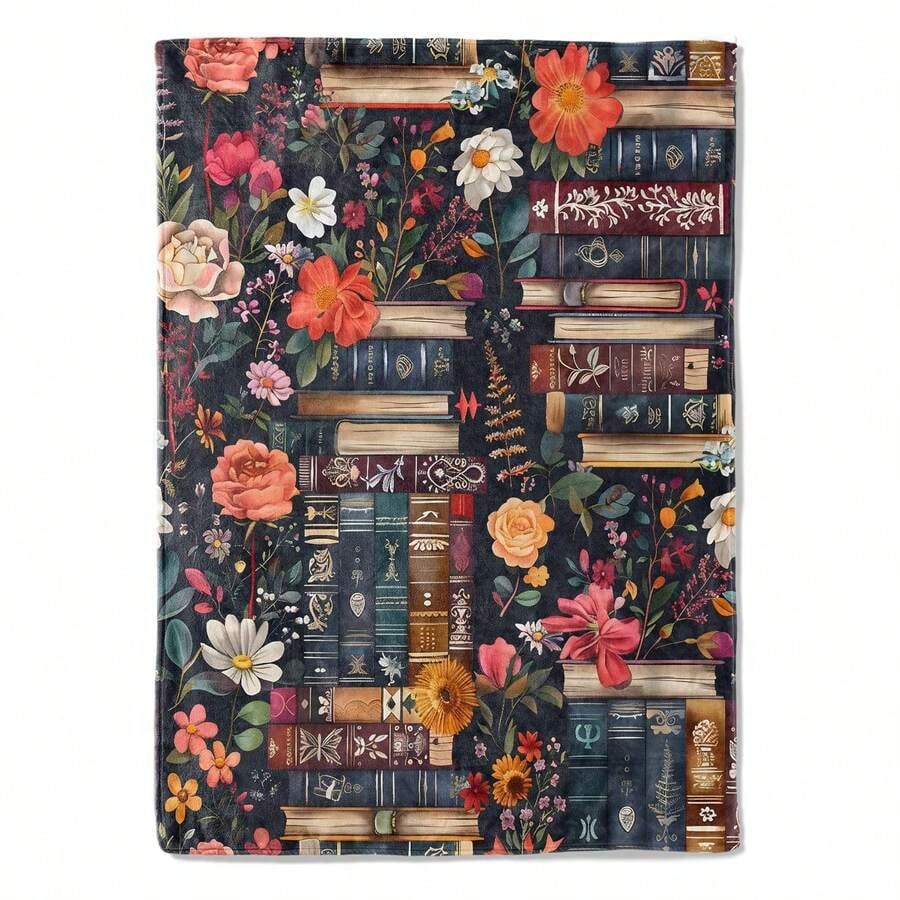 Vintage Book Fleece Blanket - Colorful Flower Retro Throw Blankets,Soft Cozy Lightweight, Ideal For Living Room Home Rustic Decor And Women Spring Gifts Halloween Room Decor, Classroom, Office, Home Decor, Soft Decorative Throw Blanket Fleece